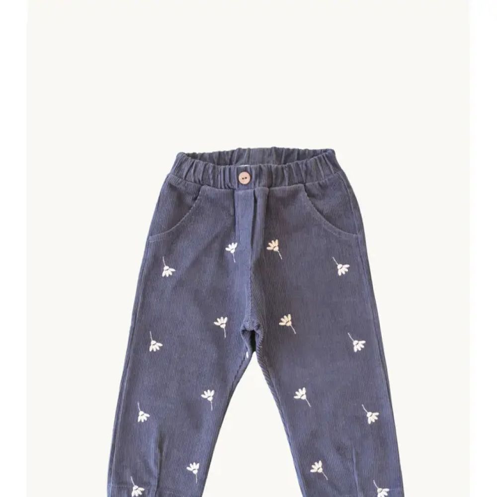 Une image pour le produit Pantalon en Velours Côtelé avec Fleurs Brodées