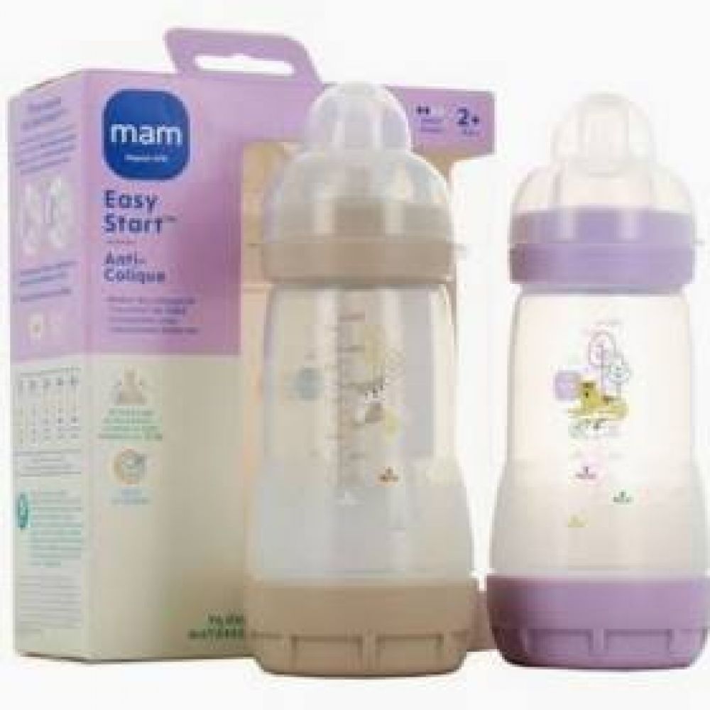 Une image pour le produit  MAM Lot de 2 Biberons Anti-Colique 160ml Sable + Lilas 