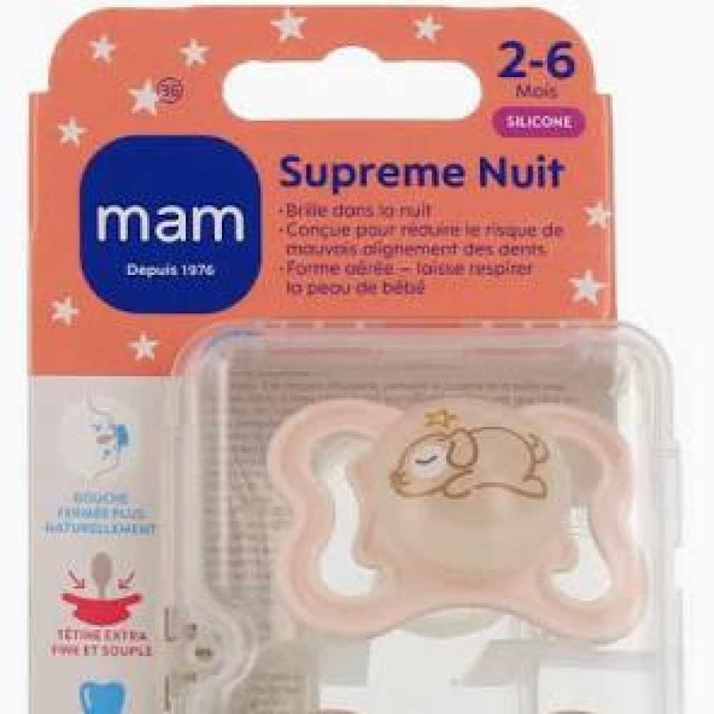 Une image pour le produit MAM Sucette Supreme Nuit 2-6mois Animaux Stériliser x2