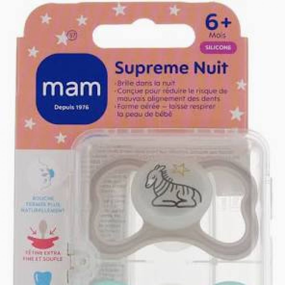 Une image pour le produit MAM Sucette Supreme Nuit 6+ mois Animaux Stériliser x2
