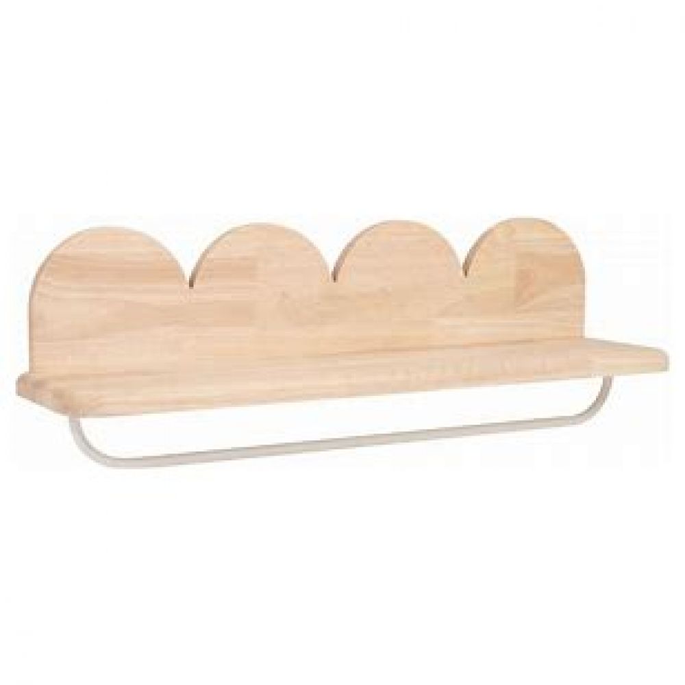 Une image pour le produit MAISONS DU MONDE Etagère Murale en Bois d'Hévéa avec Barre de Penderie Blanche