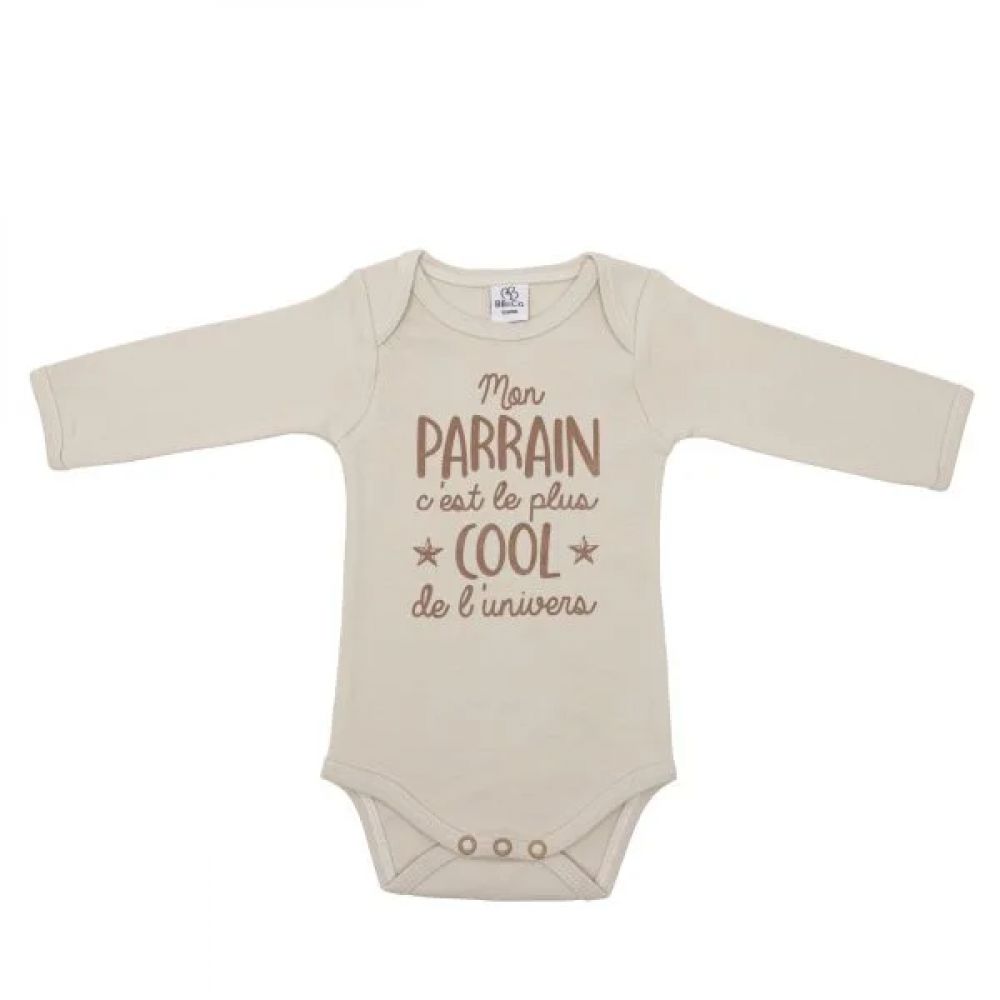Une image pour le produit Body Manches Longue 3M “Mon Parrain C’est le Plus Cool” Sable 
