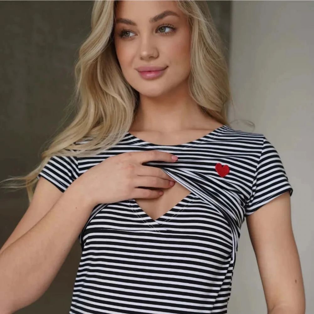 Une image pour le produit T-shirt Rayé Allaitantes Noir