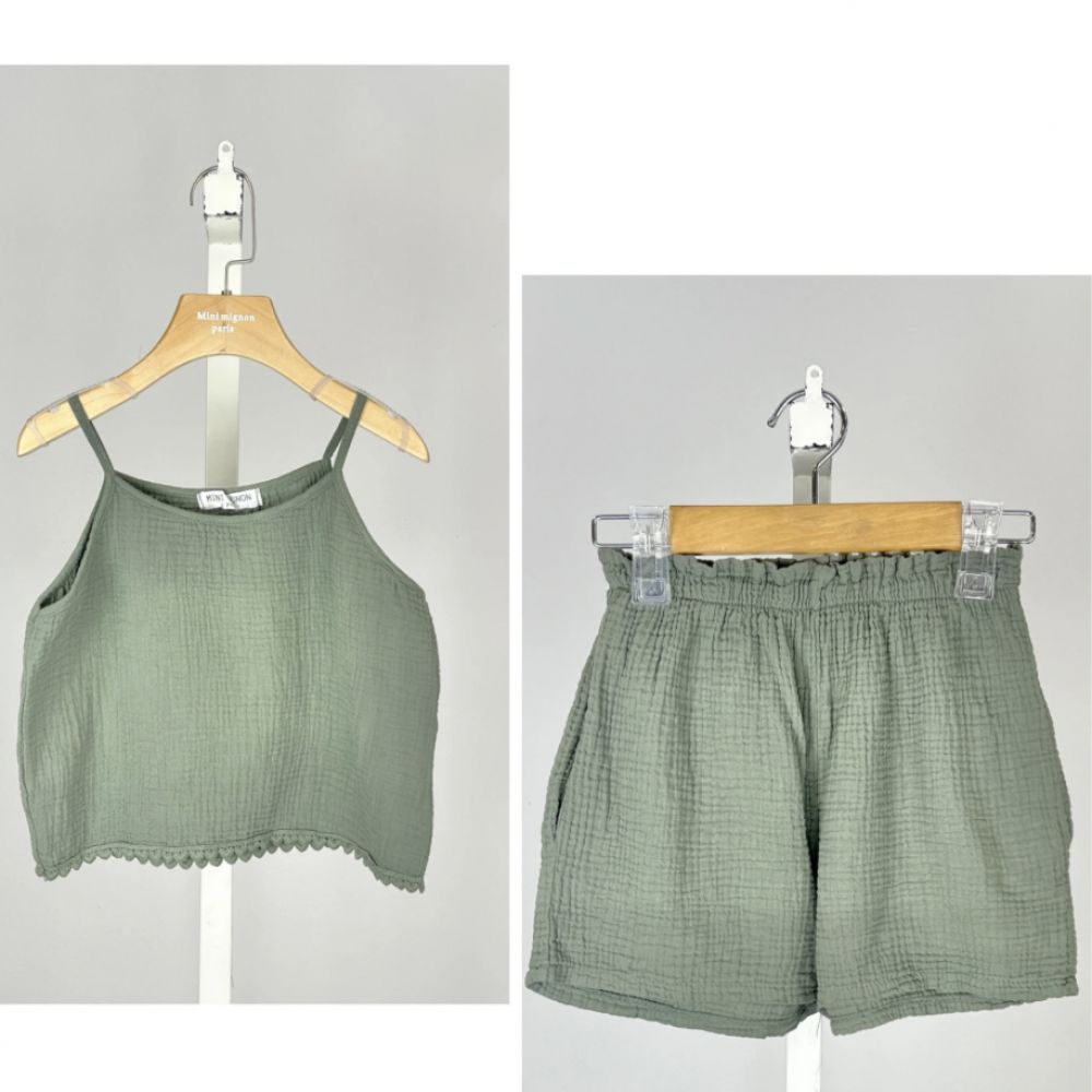 Une image pour le produit Ensemble en Gaze de Coton Fille Kaki
