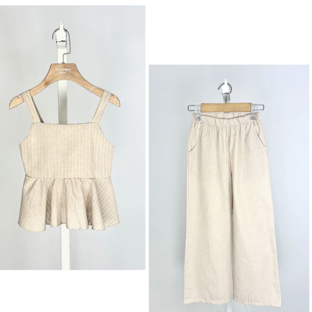 Une image pour le produit Ensemble en Coton à Rayures pour Fille Beige