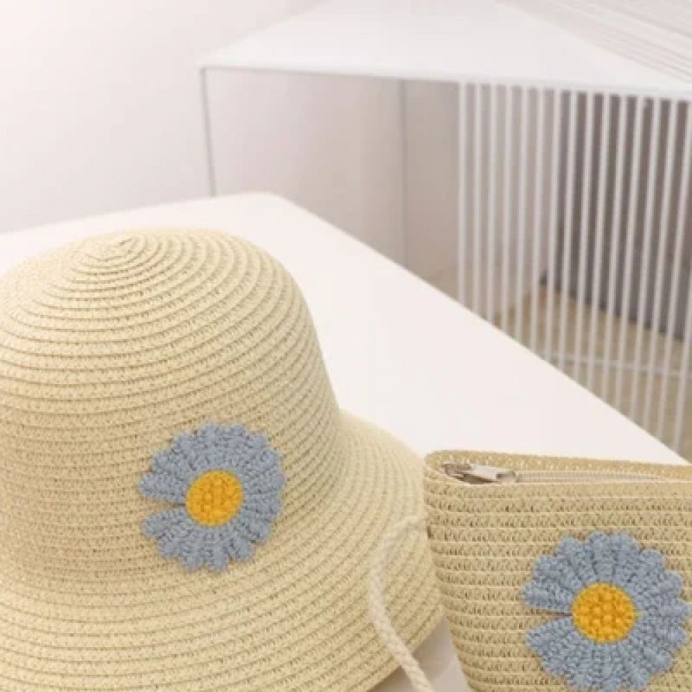 Une image pour le produit Set Chapeau de Paille Fille et Sac avec Marguerite