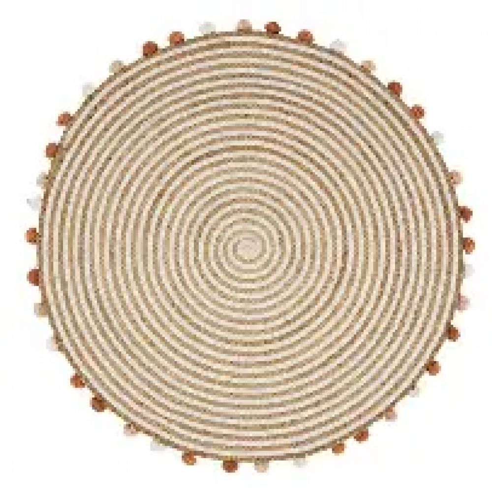 Une image pour le produit MAISONS DU MONDE Tapis Rond Spirale Coton Recyclé et Jute avec Pompons