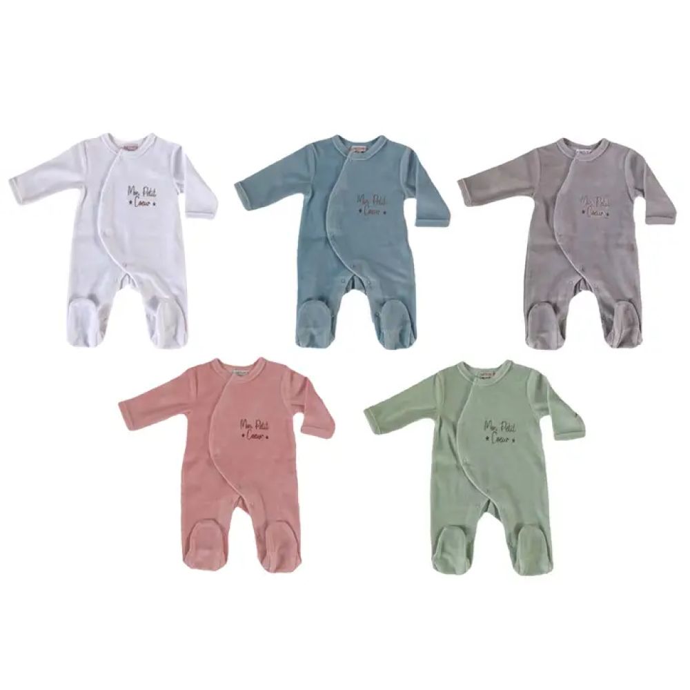 Une image pour le produit Pyjama Dors Bien Bébé 0/1 mois velours "MON PTIT COEUR" Les Chatounets